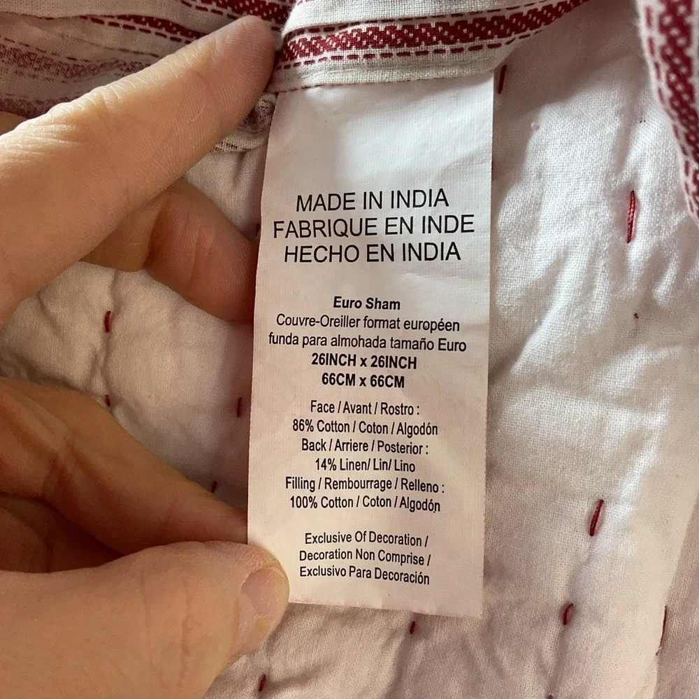 Pottery Barn Nellie Pick Stitch Red & Cream Reversible King Quilt & 3 Euro Shams